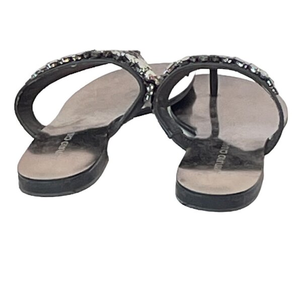 Arturo Chiang Black Leather Flip Flop Sandal with Rhinestone Embellishment 7 - Picture 5 of 11